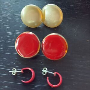 Set of 3 vintage red and white earrings